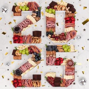 Graduation Decorations 2025 - Graduation Centerpieces for Tables - 2025 Numbers Charcuterie Board Box - 10" Serving Paper Tray Decoration for Kindergarten Preschool High School College Party Supplies (White)