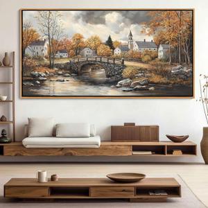Canvas Wall Art for Living Room - Bridge Paintings Wall Decor Rustic Farmhouse Scenery Wall Pictures for Bedroom French Country Decor Country Style Bedroom Accent Landscape Artwork for Walls 2040IN