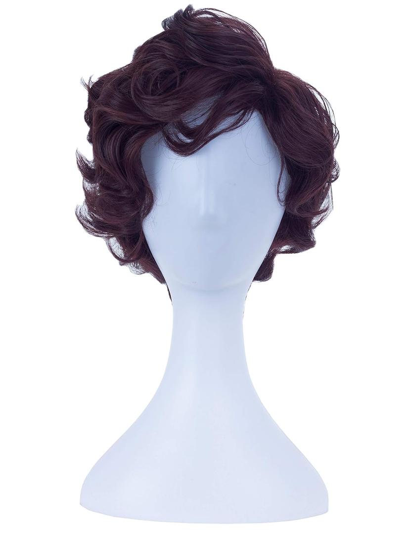 Angelaicos Men's Short Curly Brown Black Wig Halloween Costume Cosplay Party Fluffy Wigs (Brown)