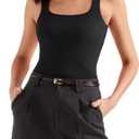 SUUKSESS Women Cotton Rib Squre Neck Tops Sleeveless Summer Padded Basic Tank Top (Black, M)