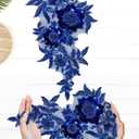 1 Pair Flower Rhinestone Applique for Wedding Bridal Dress, Embroidery Sequin Patches for Clothes, Beaded Lace Applique for Bodice Hat Sewing Craft for Women Embellishment (Royal Blue)
