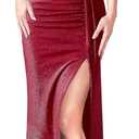 VFSHOW Womens Off Shoulder Feather Ruched Prom Formal Wedding Guest Maxi Dress 2023 Sexy Sweetheart Neck Split Evening Gown (XX-Large, Sparkly Red)