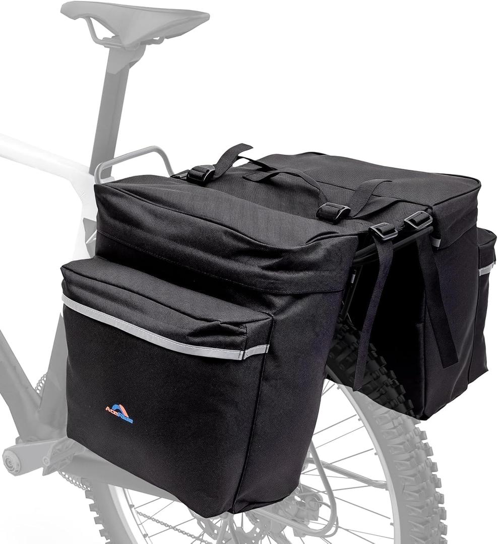 34L Water Resistant Bike Panniers for Mountain/Road/Electric Bikes Universal Rear Rack Bag with 6 Reinforced Buckles | Durable Oxford Fabric & Reflective Safety Strips