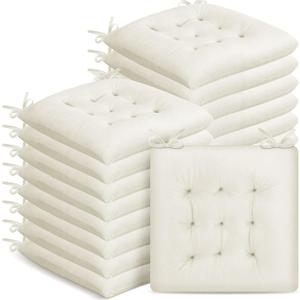 Timgle 16 Pack Seat Cushion Chair Cushions Pads Patio Cushions for Furniture Chair Pads with Ties Non Slip Mat for Kitchen Office Dining Sofa Indoor Use, 16 x 16 Inch(Beige)