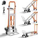 Aluminum 4 in 1 Convertible Hand Truck Dolly Cart with Wheels, 1000Lbs Capacity, Heavy Duty Stair Climbing Hand Trucks with Bungee Cord&Strap for Flat Ground & Stairs, Logistics, Home, Office, Orange