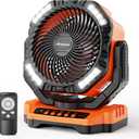 40000mAh Rechargeable Camping Fan, Battery Operated Fan with Light & Remote, 12" Portable Outdoor Fan, Auto Oscillating Battery Powered Floor Fan for Tent RV Car Travel Jobsite Hurricane Power Outages (Orange)