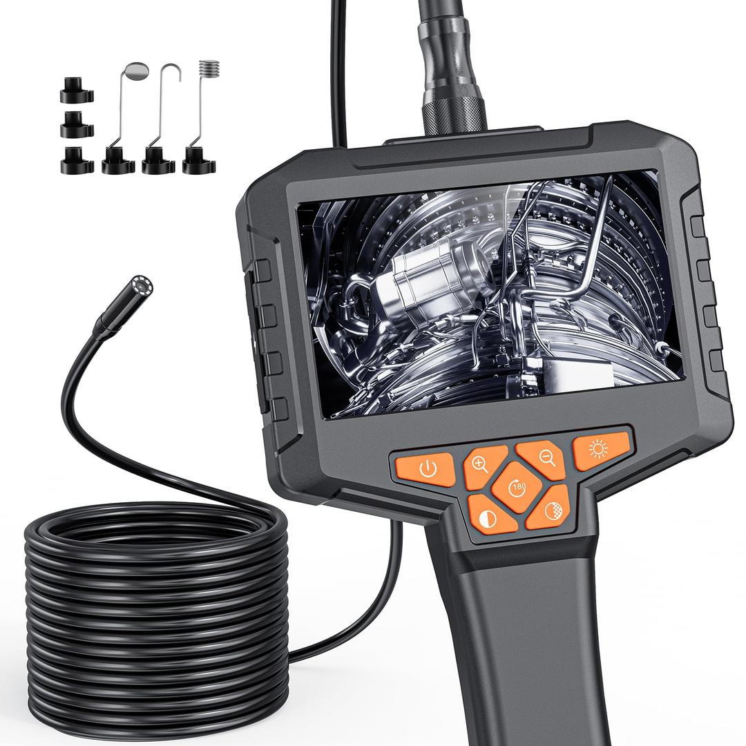 Single Lens Borescope, Ginocaco 4" IPS Endoscope Camera with Light, IP67 Waterproof Snake Camera with Semi-Rigid Cable for Automotive, Plumbers, HVAC(16.4Ft)