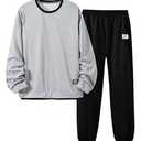 SHENHE Boy's Sweatsuit 2 Piece Outfits Crewneck Sweatshirt and Jogger Sweatpants Set Jogging Suit Grey 13Y