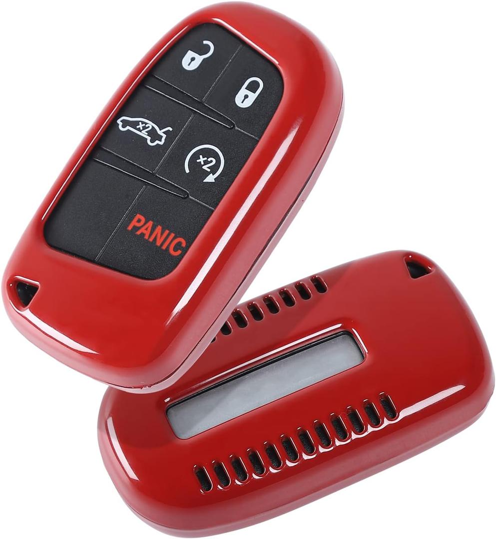JWWY Key Fob Cover Case Sleeve Shell for 2015-2024+ Dodge Charger Challenger,2011-2024+Dart 200 300 Journey,2014-2024 Durango Grand Caravan RAM,Remote Accessories Protector Red