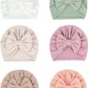 6 PCS Stretchy Baby Turban Hats, Baby Hat with Bows for Girls, Baby Boys Caps, Toddler, Newborn, Infant Hat Unisex (25)