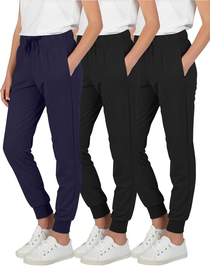 Real Essentials 3 Pack: Girls' Lounge Joggers Soft Athletic Performance Casual Sweatpants (Ages 7-16) (X-Small, Set 11)