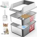 2PK Stainless Steel Litter Box with Lid, High Sided Sifting Litter Boxes for Pine Pellets, 17.3"x13.4"x10.5" Enclosed Metal Litter Box for Small Cats & MultiCat Homes, Anti-Leakage, Easy Cleaning