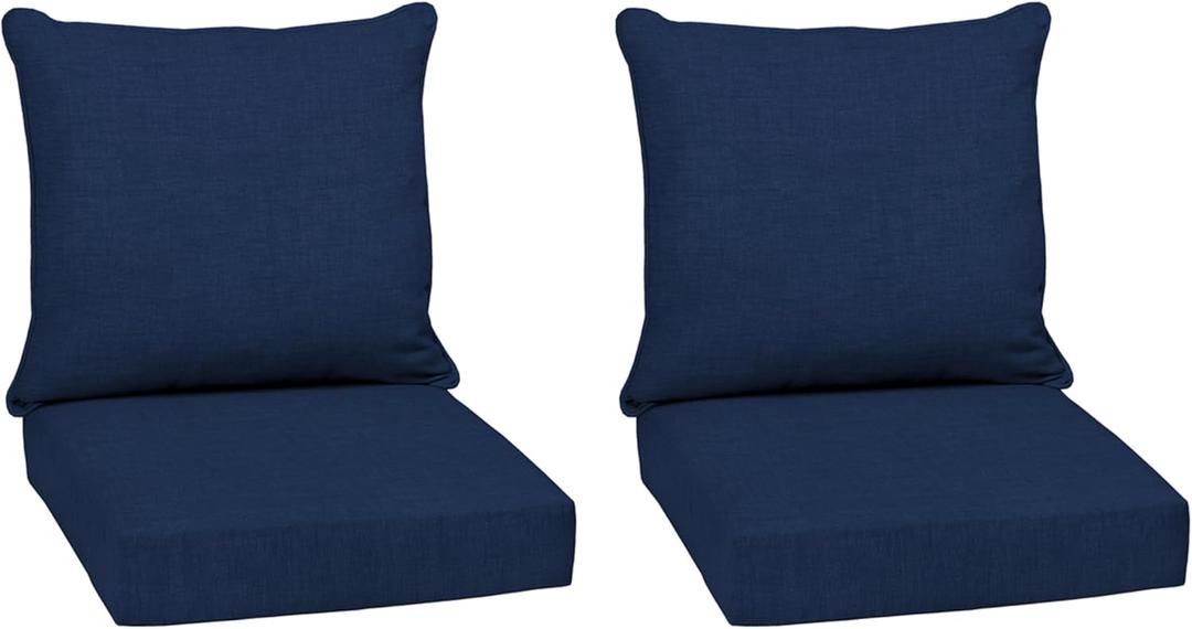 Arden Outdoor Deep Seat Cushion Set (2-Pack), 22 in x 24 in, Weather-Proof, Rain-Proof, Fade Resistant Patio Cushion for Chair, Sofa, and Couch Sapphire Blue Leala