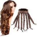 No Heat Hair Curler Headband for Long Hair, Satin Heatless Curling Rod with Adjustable Strap Overnight No Heat Curling Roller for Women and Girls Waves and Curls (Brown)