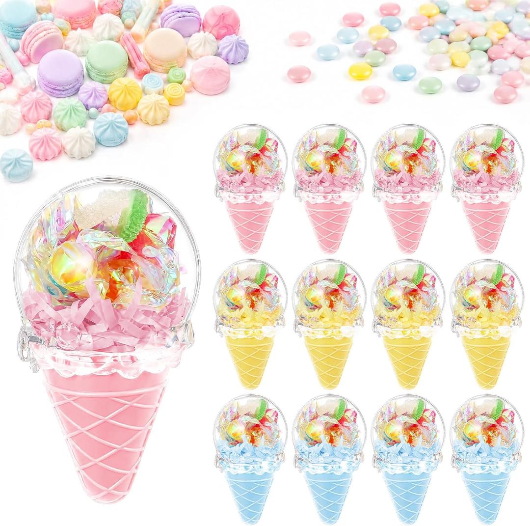 Thyle 12 Pcs Candy Containers for Party Favors Ice Cream Shaped Candy Boxes Bulk Cute Plastic Treat Containers for Cream Summer Gift Weddings Birthdays Home Party Supplies (Sweet Summer)