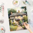 Cottage House Paint by Numbers Kit for Adults - DIY Charming Country Home with Garden Path Painting on Canvas 16x20In, Framed Acrylic Paint Set, Suitable for Beginners, Scenic Art for Home Decoration