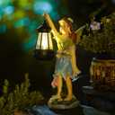 Pohabery Fairy Garden Statue Solar Garden Fairy with Lantern Light Outdoor Decoration Waterproof Solar Sculpture for Patio Yard Lawn Gift for Mom Grandma