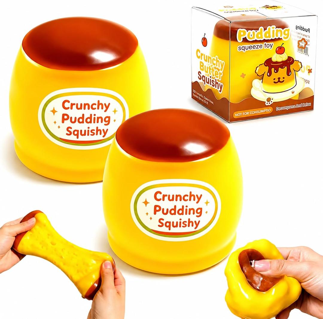2PCS Crunchy Pudding Squishy Stress Ball, Slow Rising Fidget Squishy Toys, 2.4 x 2.4 inches