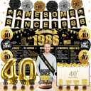 40th Birthday Decorations for Men Women, Black Gold Awesome Since 1986 Banner Backdrop Happy 40th Birthday Signature Guest Book 40 Balloon Cheers to 40 Years Old Sash Cake Topper Party Supplies