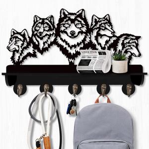 KingLive Wolf Wall Mount Coat Rack,Animal Wall Shelf with Heavy Duty Coat Hooks, Home Living Room Bedroom Decor for Hallway Kitchen Office Entryway, Wolf Wall Hook Gifts for Men(5 Hooks)