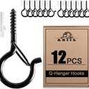 ADIIL 12 PCS Q Hanger Hooks with Safety Buckle, Windproof Screw Hooks for Hanging Outdoor String Lights, Plants, Christmas Patio Lights, 2.2 Inches, Black