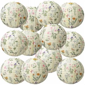 Honoson 12 Pcs Wildflower Paper Lanterns Spring Floral Wildflower Party Decorations Hanging 10 Inch Chinese Lanterns for Wedding Bridal Shower Baby Shower Tea Party Decorations (Vivid Color)