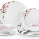 VEWEET Porcelain Dinnerware Sets for 4, 12 Pieces Plates and Bowls Set with Pink Floral, Kitchen Dishes Set Dining Ware for Family, Microwave and Dishwasher Safe, Series ANNIE