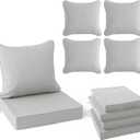 Summsun Patio Cushions for Outdoor Furniture, Faux Linen Water Resistant Backrest and Deep Seat Cushion Set with Non-Slip Bottom, Ties, Removable Cover, 24 x 24 Inch, Light Grey, Set of 4