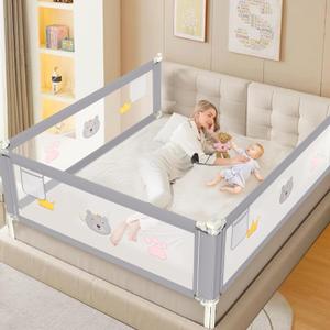 Height Adjustable Bed Rail for Toddlers, Kids Safety Baby Bed Rail for Twin/Full/King/Queen Size Bed (3 Sides, 74 * 74 * 39 Inch)