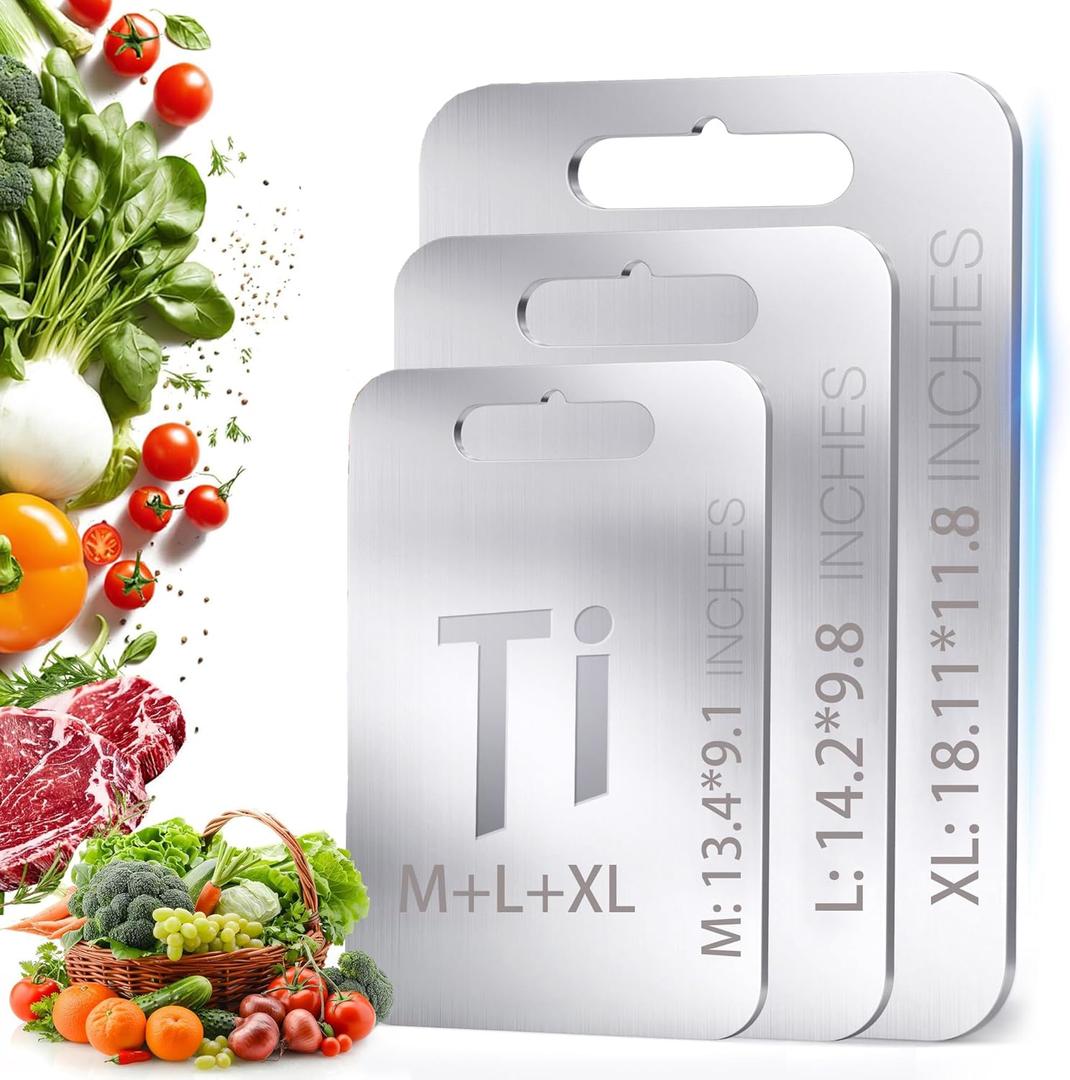 3pc, Upgrade Titanium Cutting Board for Kitchen, Double Sided, Food Grade Quality, Easy to Clean, Dishwasher Safe, for Meats, Fruits, Vegetables, Practical, Hygienic, Long-Lasting, M+L+XXL Size