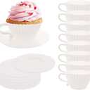 Silicone Muffin Cups for Baking, 16 Pcs Teacup Cupcake Liners, Reusable Muffin Liners, Silicone Cupcake Baking Cups, 8 Cups & 8 Saucers, White