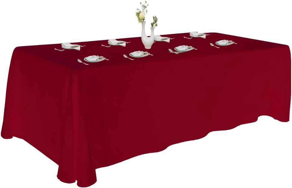 Urby Extra Large Table Cloths. 8+ft Rectangle Tables That Seats 8-10 Person, Ideal for Events Like Banquet, Weddings and Restaurants. Machine Washable Reuseable. Burgundy. 90x132in.