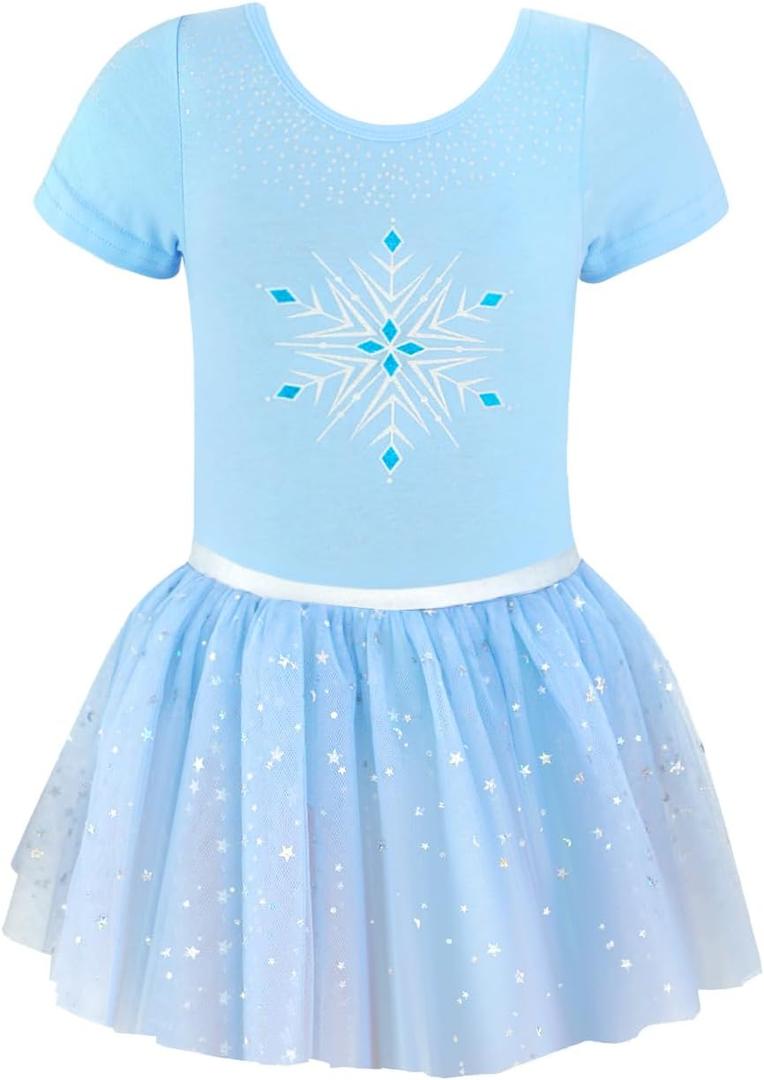 EQSJIU Unicorn Ballet Leotards with Tutu for Girls Toddlers Dance Cotton Tulle Skirts Dress (6-7 Years, Light Blue)