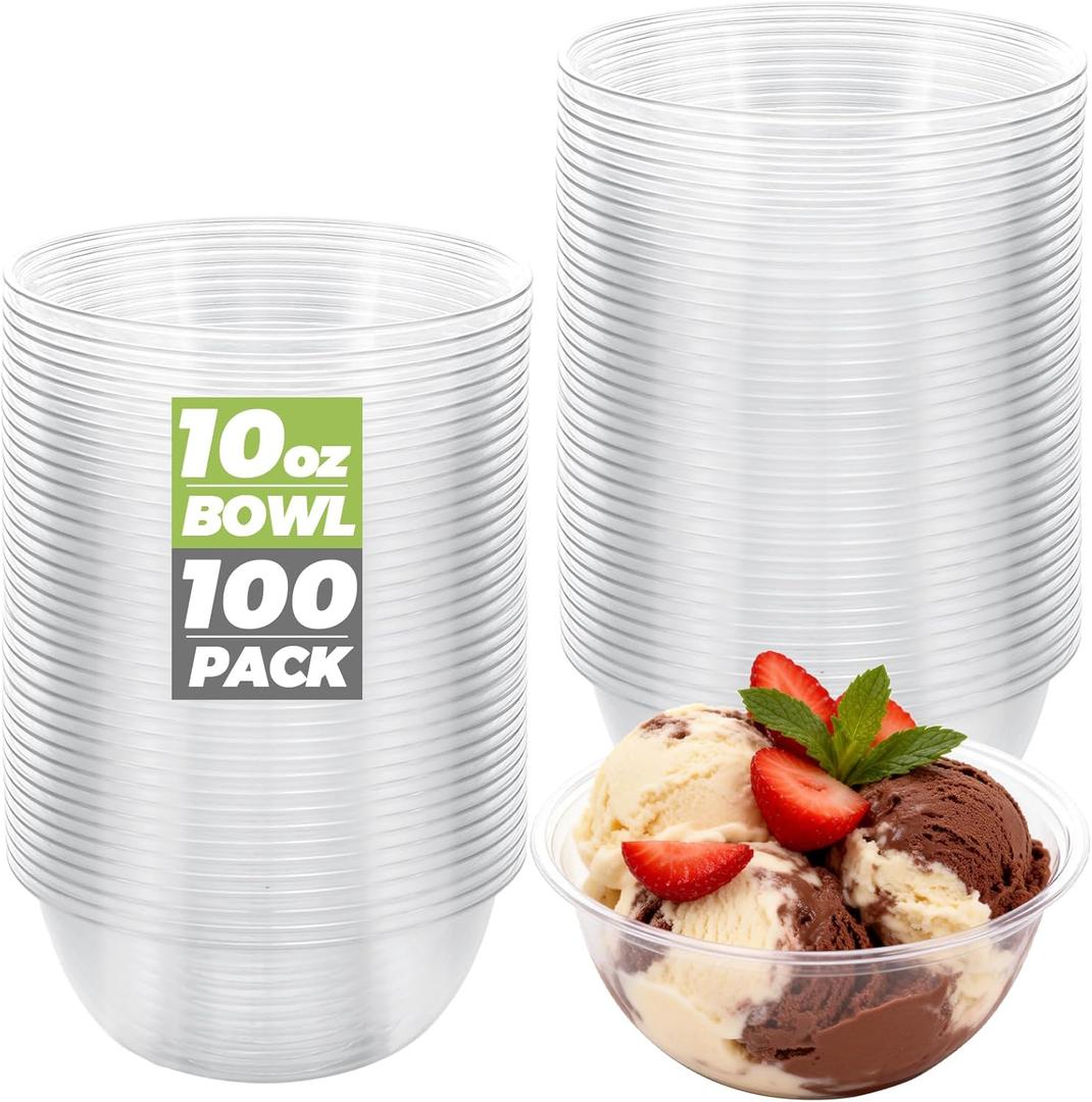 100 Pack Clear Plastic Bowls 10 OZ Clear Plastic salad bowls disposable Hard Plastic Desert Bowls Soup Ice Cream Candy Serving Bowls for Serving Weddings Parties Birthday Christmas