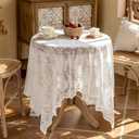 Lace Tablecloth Exquisite Embroidery Floral, Round Tablecloth with Wavy Openwork,Tablecloths for Wedding Decor,Afternoon Tea,Party