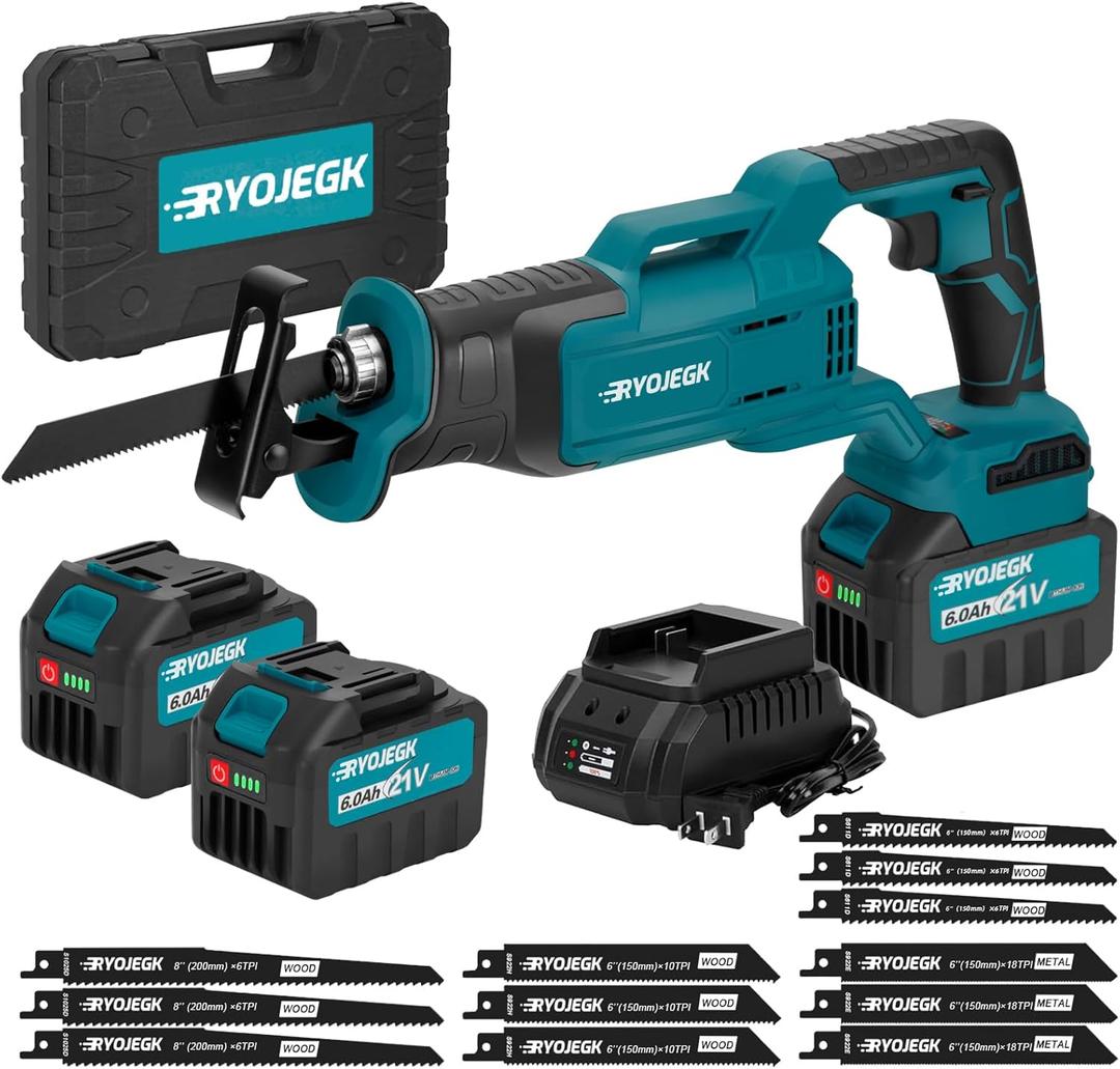 21V Brushless Reciprocating Saw,26.0Ah Battery Cordless Power Sawzaw 28mm 3500 SPM High-Performance Saws with 12 Saw Blades, Recproca for Heavy-Duty Materials Cutting Wood Metal & PVC (Blue)