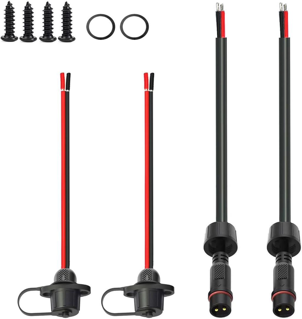 2Pin Waterproof Connector,2 Wire Male Female Plug LED Connector with 16AWG M16 Waterproof Cover Extension Cable with Ear Panel Installation Type for Car, Boat, LED Strip Lights.(2Pairs)