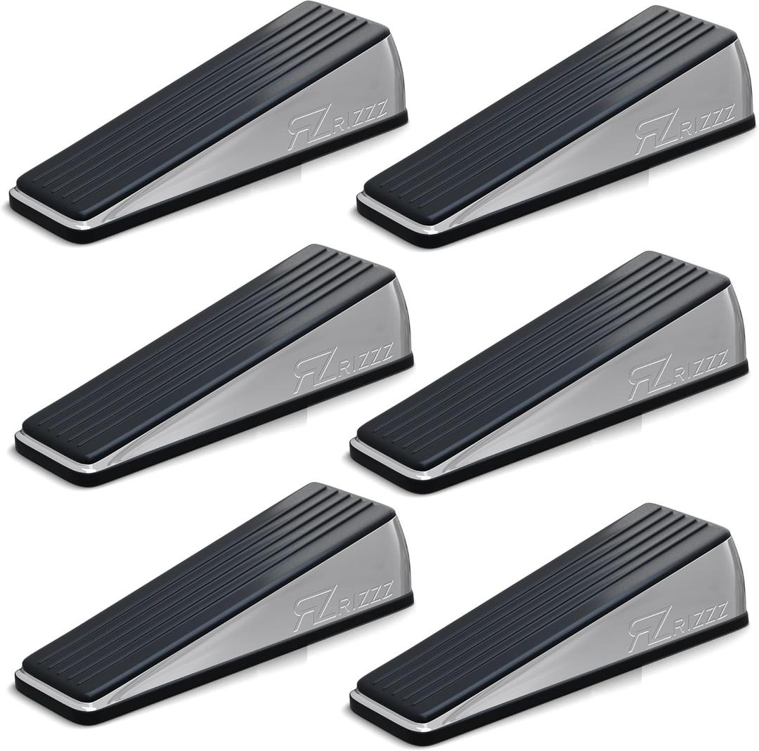 RIZZZ Heavy Duty Door Stoppers  6 Pack Zinc Alloy Door Stop Wedges with Non-Slip Rubber | Strong Metal Door Stop for Bottom of Heavy Doors