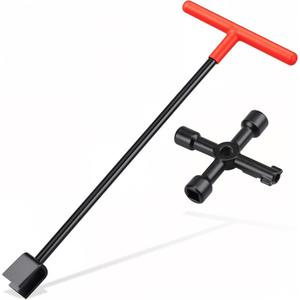 17 Inch Water Meter Key with 4-Way Utility Key - Heavy-Duty Water Shut Off Tool for Curb Main, Underground Stop/Waste, Enforced Rebar Steel, T-Handle & U-Head