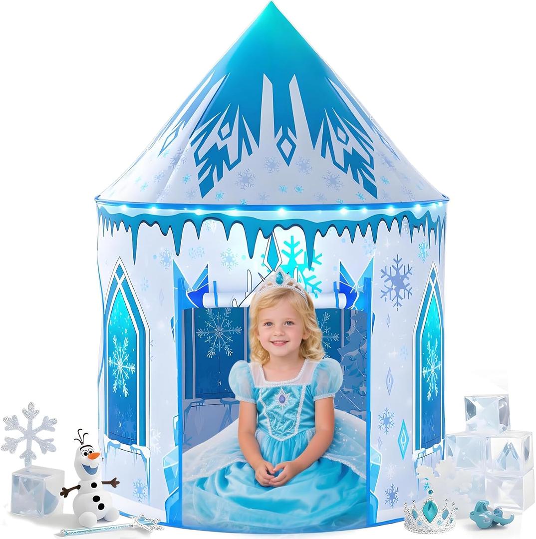 Girls Frozen Play Tent for Kids: Pop Up Baby Castle Playhouse Tent - Blue Children Tent Indoor and Outdoor Toys for Toddlers Birthday Gift