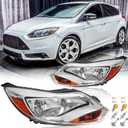 Headlights Assembly with Bulbs for 2012 2013 2014 Ford Focus 3rd Gen Pre-Facelift Halogen Headlamps Replacement Driver and Passenger Side Pair,Chrome Housing Amber Reflector