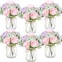 Zeyune 6 Sets Mason Jar Flowers Centerpiece Table Decorations,Purple,Pink | Faux Flowers with Vase,Artificial Peony Baby's Breath Bouquets,Farmhouse Rustic Decor,Gifts for Home Wedding Holiday