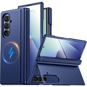 CENMASO Magnetic for Samsung Galaxy Z Fold 7 Case with Stand, Fit for Magsafe, Hinge Protection, Screen Protector, Built-in Hidden Kickstand, Slim Shockproof Phone Case for Galaxy Z Fold 7-Blue