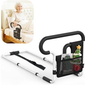 Bed Rails for Elderly Adults Safety: Adjustable Bedside Assist Bar for Seniors - Side Bed Railing Handle Support Guard - Bedrails Slides Under Mattress Fit King Size Queen Full Twin Beds