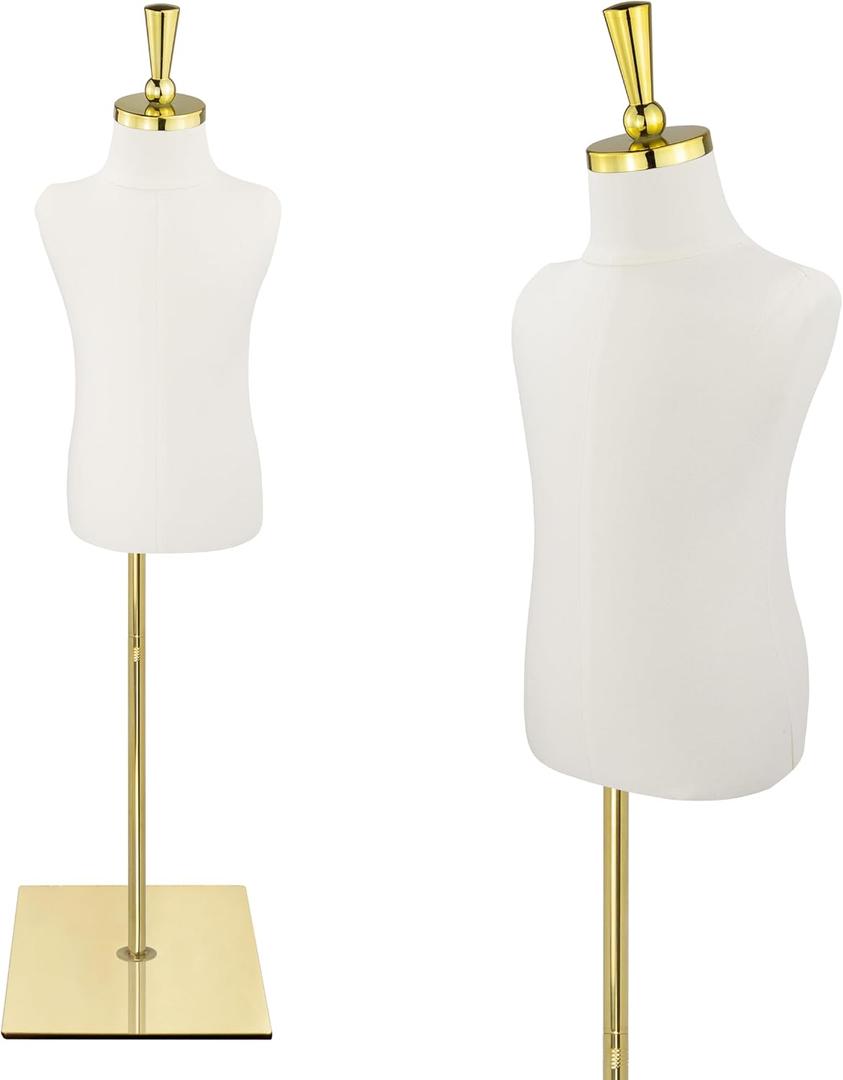 Kid Dress Form Mannequin, Adjustable Child Mannequin with High Stability Gold Metal Stand for Clothing Display, 2-3 Years Old