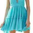 R.Vivimos Womens Summer Halter Deep V Neck Sexy Patchwork Mini Short Dresses, Large