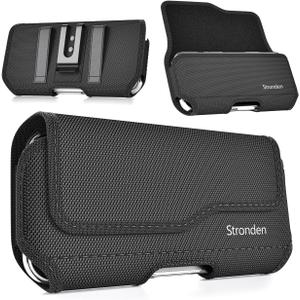 Stronden Magnetic Closure Holster for iPhone 17 Pro, 17e, 17, 16 Pro, 16, 16e, 15, 15 Pro, 14, 14 Pro, 13, 13 Pro, 12, 12 Pro - Military Grade Nylon Pouch with Metal Belt Clip & Loop (Fits Slim Case) (Medium)