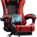 HLDIRECT High Back Gaming Chair, USB Massage Lumbar Support, Black&Red, 20.9 inches x 21.7 inches x 51.2 inches