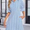FENSACE Womens Casual Shirt Dress Ruffle Sleeve Button Down Shift Summer Dresses with Pockets (Blue, M)