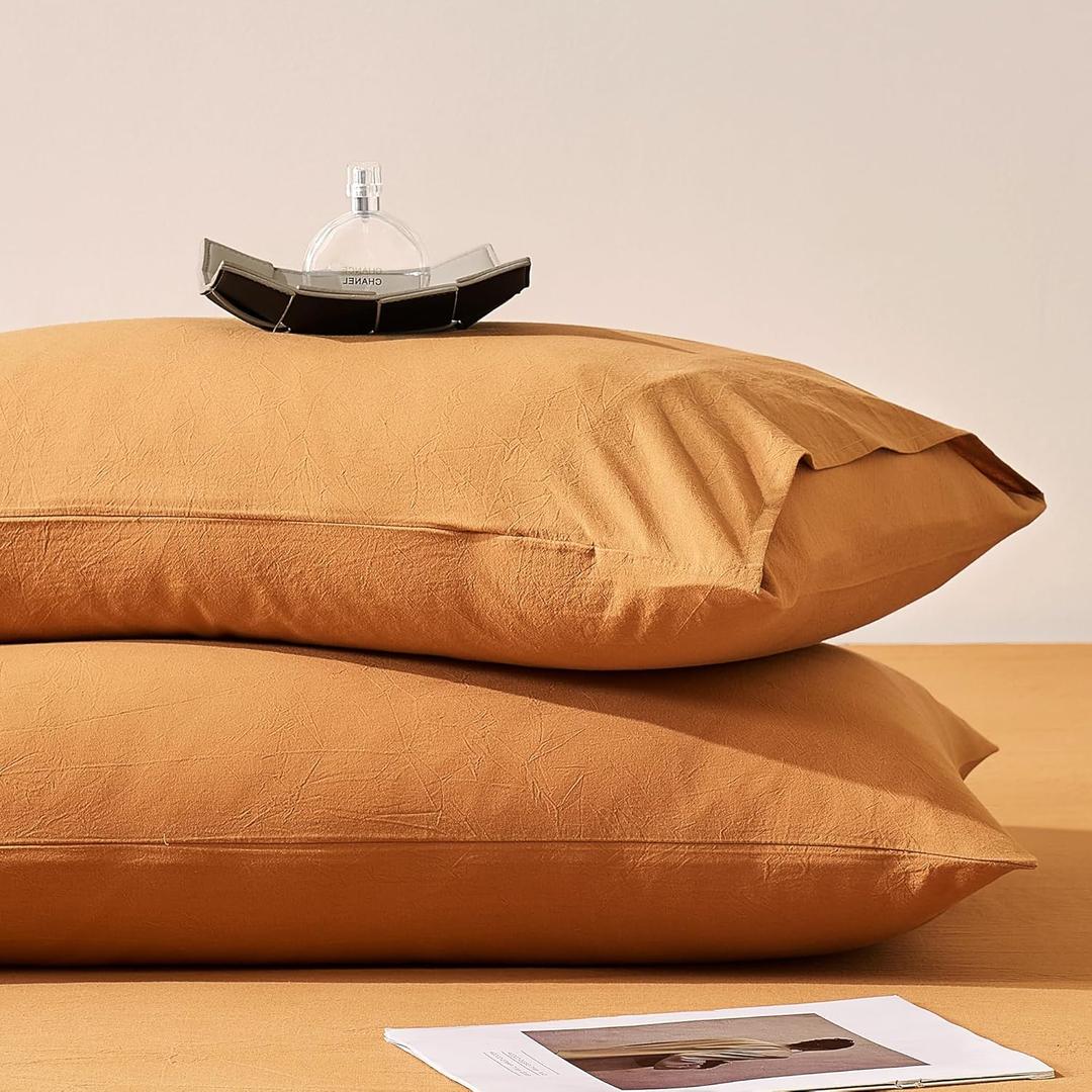 JELLYMONI 100% Washed Cotton Pillowcases, Standard, Envelope Closure 2-Pack | OEKO-TEX Certified, No Zipper, Linen-Look Texture, Pre-Shrunk, Breathable, Soft Relaxed Feel, 20 x 26 in